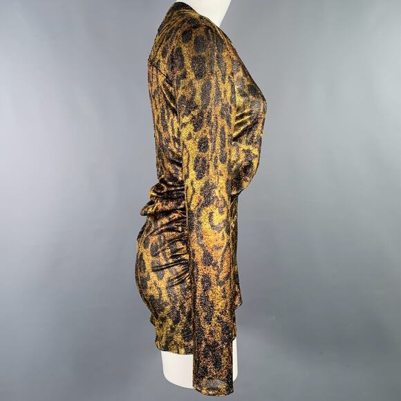 ISABEL MARANT Size S Brown Black Metallic Silk Blend Animal Print Dress Top - Picture 2 of 9